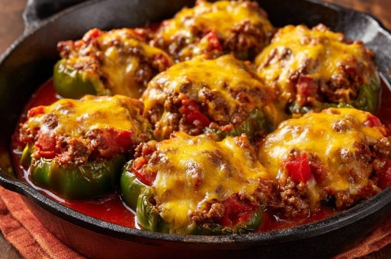 Skillet Cheesy Beef Stuffed Peppers