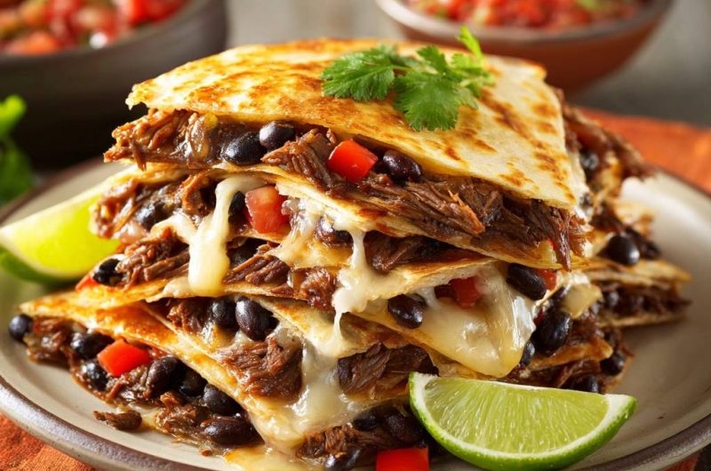Stacked Beef Black Bean Quesadillas