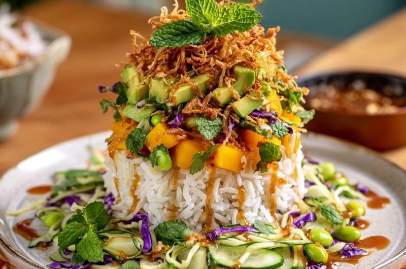 Thai-Inspired Mango Avocado Rice Tower