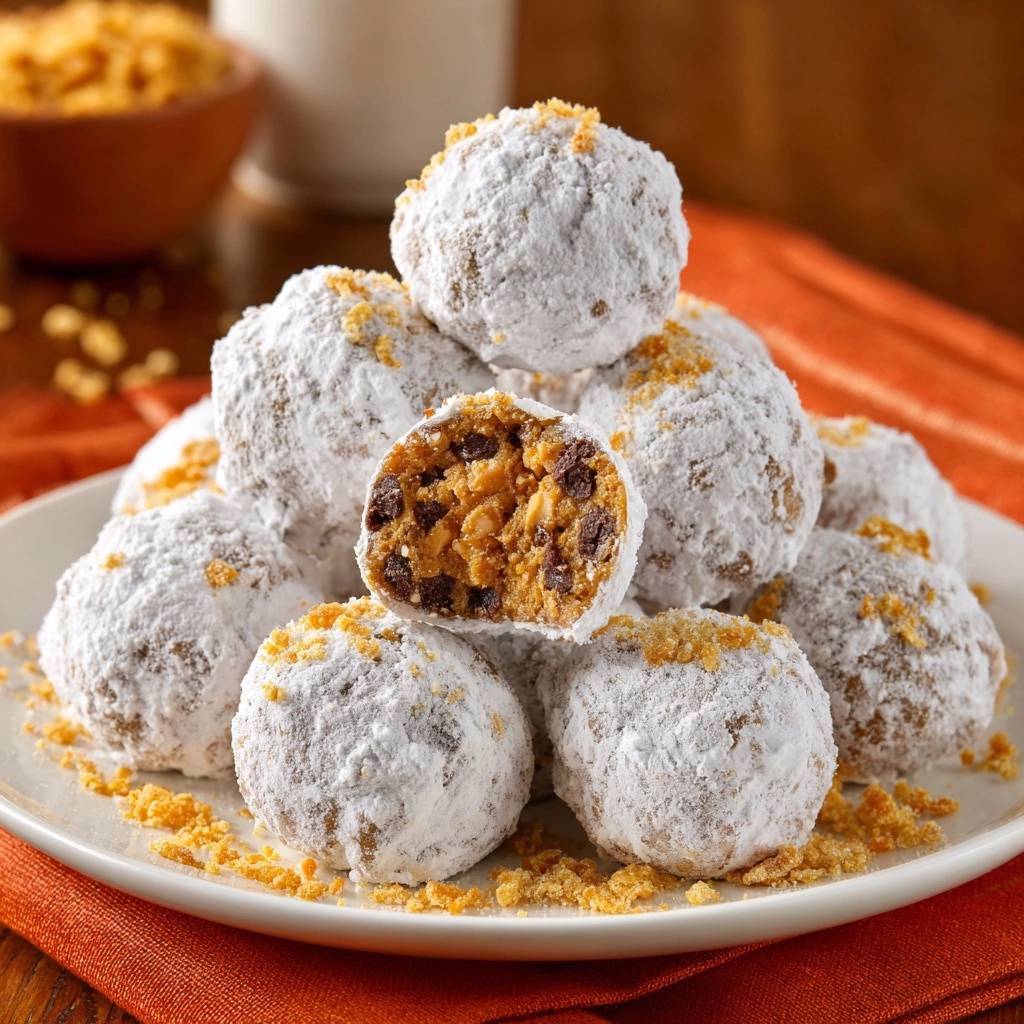 Cornflake peanut butter balls shown in a close-up cross-section revealing chocolate chips and peanut butter filling.