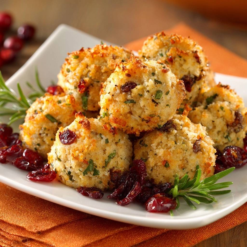 Crispy cranberry goat cheese balls plated with fresh rosemary and dried cranberries, showcasing a golden-brown exterior.
