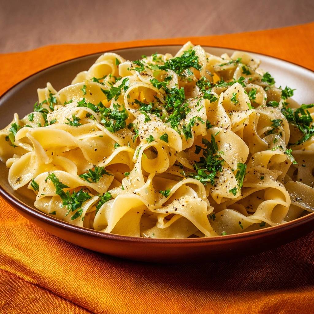 Fettuccine Alfredo with an unbreakable creamy sauce, generously garnished with fresh parsley and cracked black pepper.