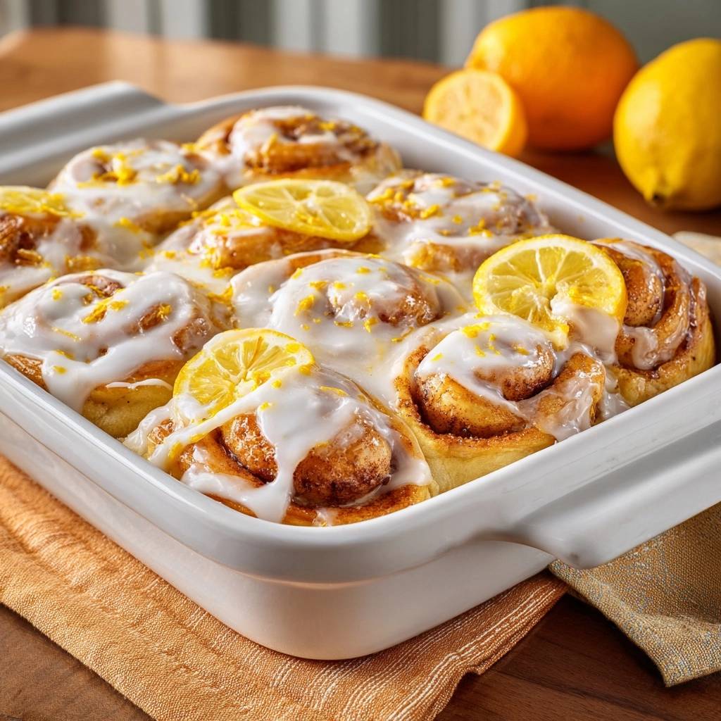 Lemon rolls with fluffy tangzhong magic, topped with white glaze, lemon slices, and zest.