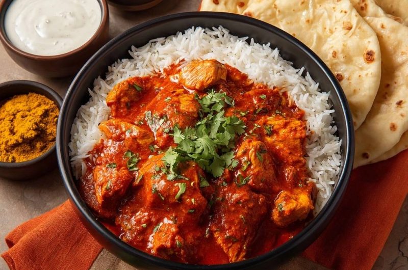 Butter Chicken with Rice and Naan