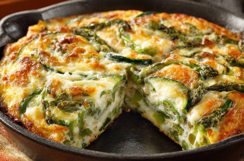 Cheesy Asparagus Zucchini Frittata