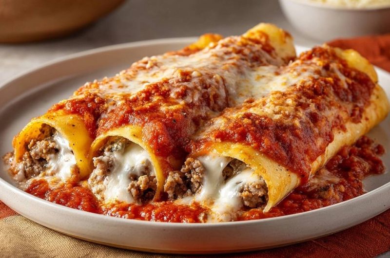 Cheesy Beef Manicotti