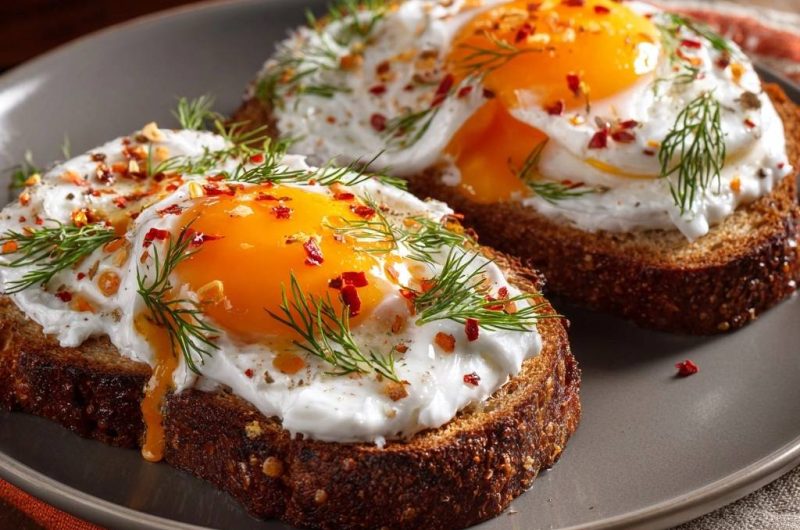 Cream Cheese Seeded Toast with Sunny-Side Up Eggs