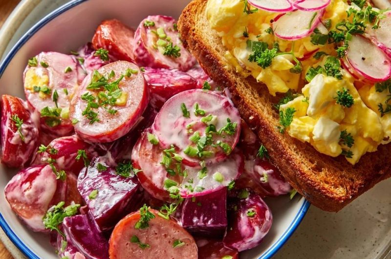 Creamy Beet & Sausage Salad with Egg Toast