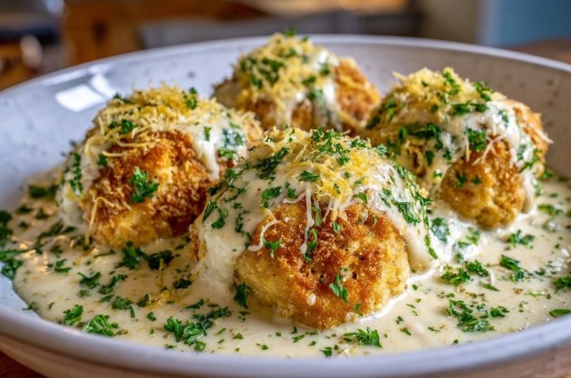 Crispy Cheesy Cauliflower Balls in Creamy Sauce