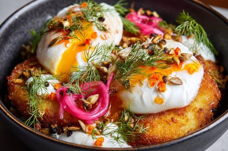 Crispy Dill Latke Bowls with Poached Eggs