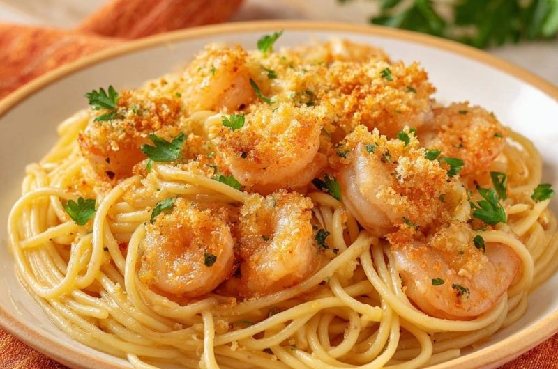 Crispy Garlic Shrimp Pasta
