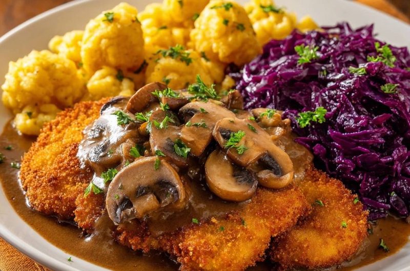 Crispy Mushroom Schnitzel with Braised Red Cabbage