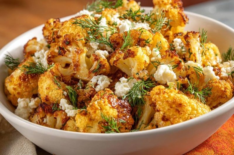 Crispy Roasted Cauliflower with Dill and Feta