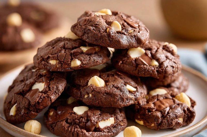 Fudgy Chocolate Macadamia White Chip Cookies