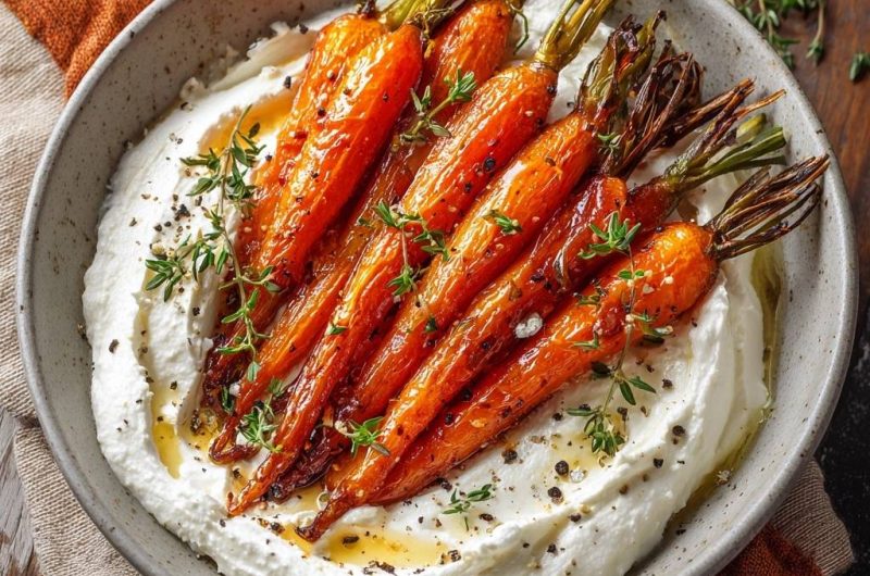 Honey Thyme Roasted Carrots over Whipped Labneh