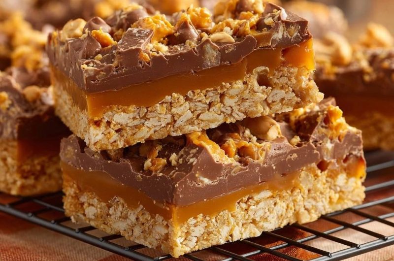 Chocolate Caramel Peanut Crunch Bars