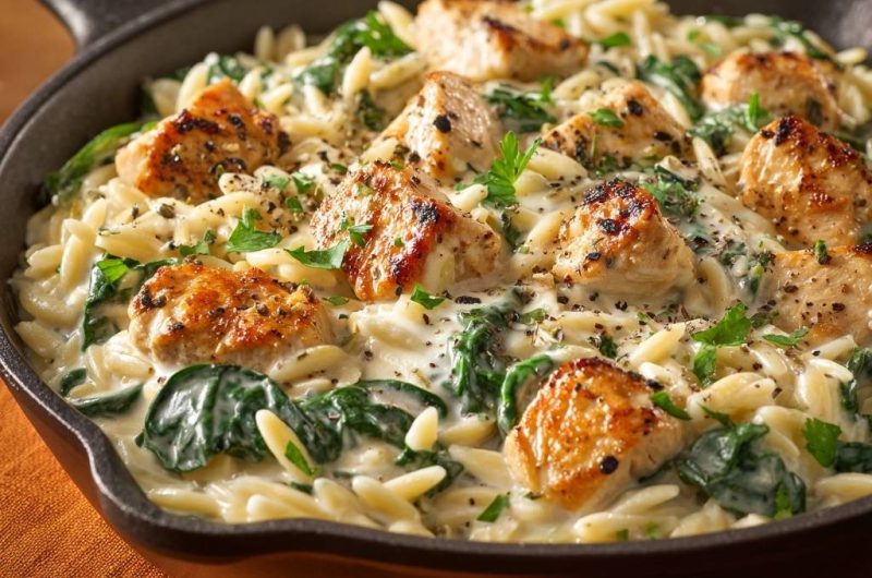 Creamy Garlic Chicken and Spinach Orzo