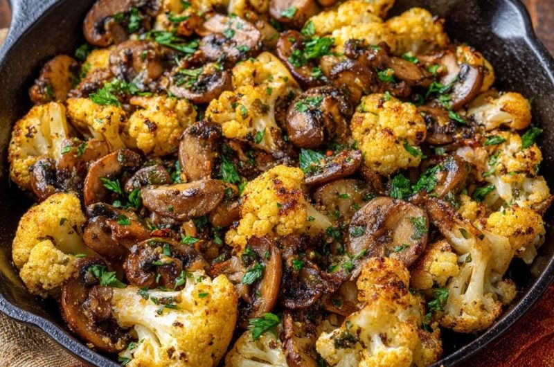 Garlic Roasted Cauliflower and Mushrooms