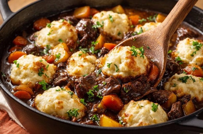 Hearty Beef Stew and Golden Crust Dumplings