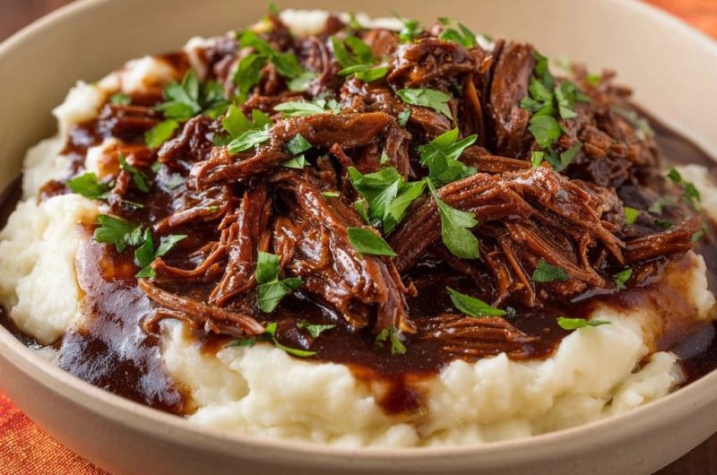 Slow Cooked Braised Beef and Mashed Potatoes