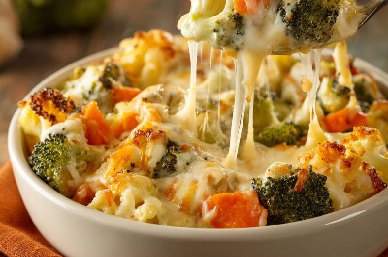 Cheesy Roasted Broccoli and Cauliflower Bake