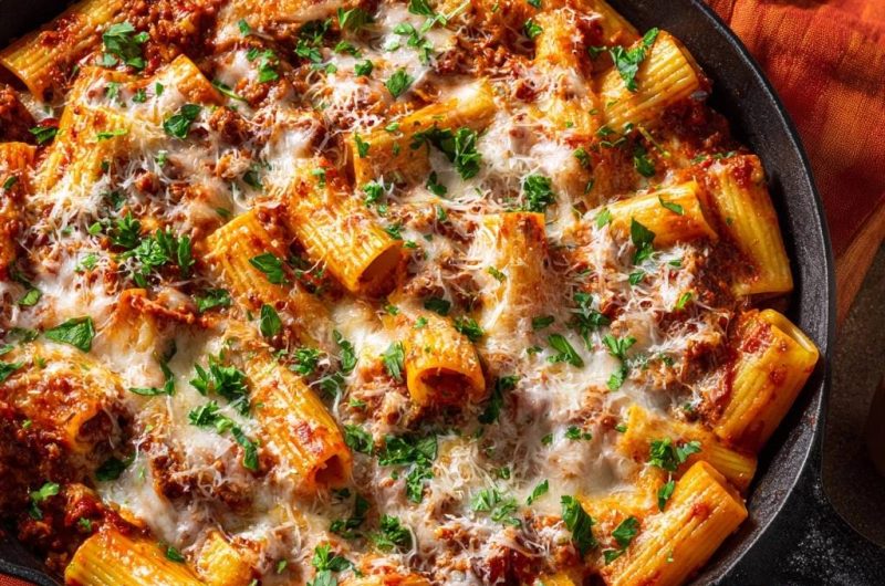 Skillet Rigatoni Bolognese Bake