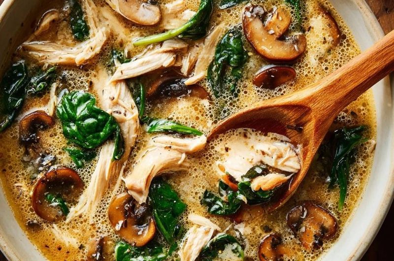 One-Pot Chicken Mushroom Spinach Soup
