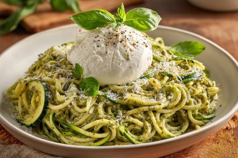Pesto Zucchini Noodles with Burrata