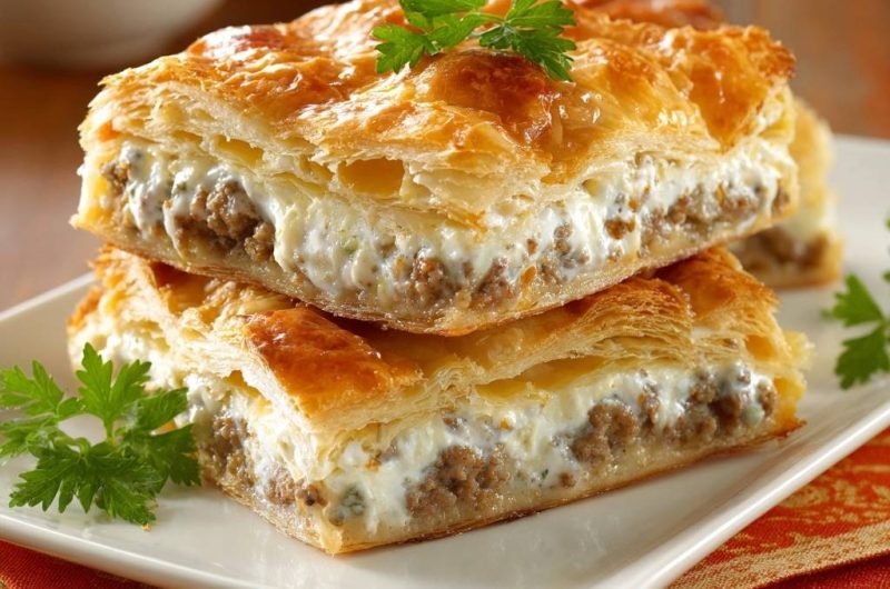 Savory Beef and Cream Cheese Puff Pastry Pie
