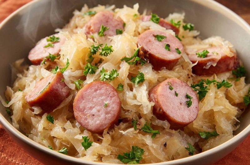 Skillet Sauerkraut and Smoked Sausages