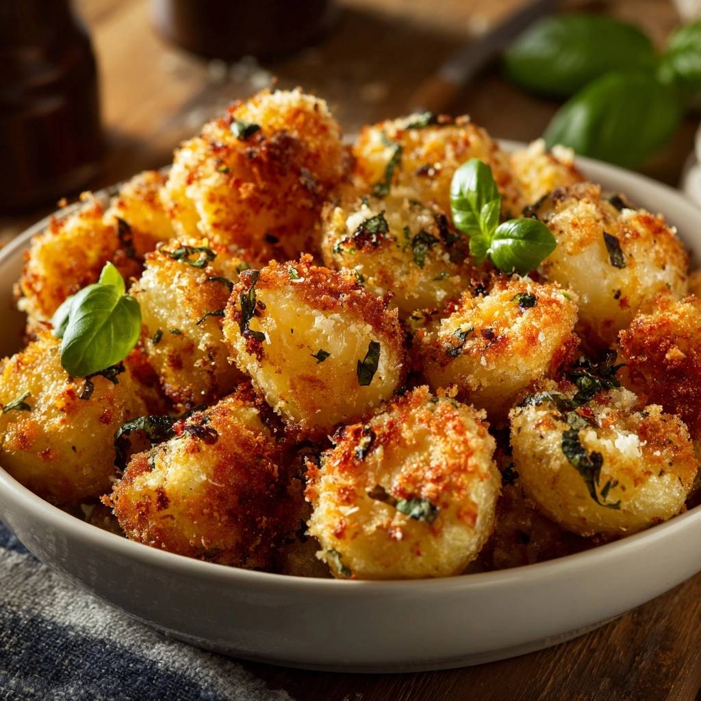 Crispy Parmesan Roasted Potatoes with the Anti-Soggy Method served in a bowl, showing a close-up view of the texture.