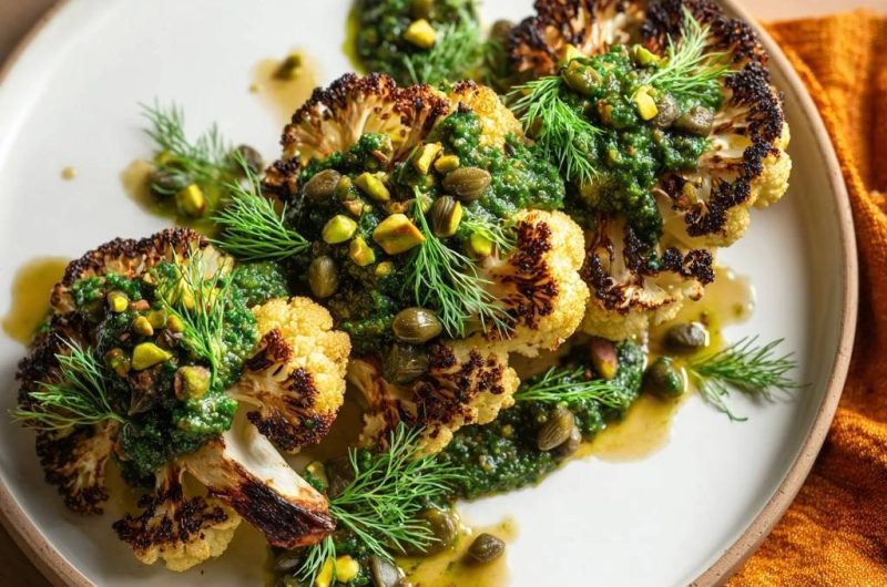 Charred Cauliflower Steaks with Pistachio Gremolata
