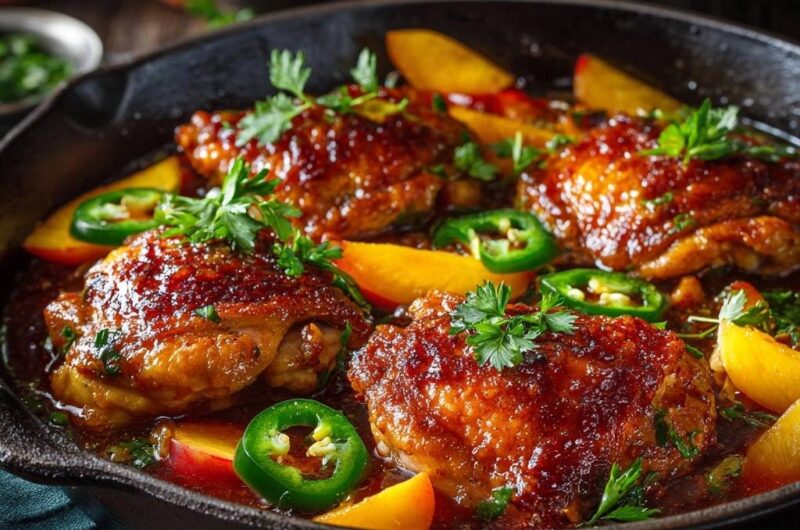 Glazed Peach and Jalapeno Chicken Thighs