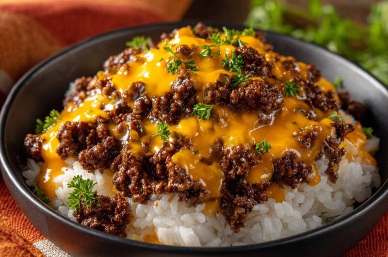 Cheesy Ground Beef and Rice Bowls