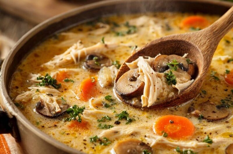 Creamy Shredded Chicken and Mushroom Soup