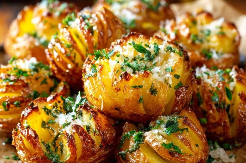 Crispy Garlic Parmesan Hasselback Potatoes
