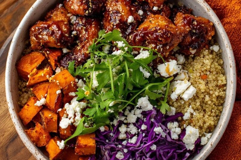 Glazed Chicken and Sweet Potato Quinoa Bowls