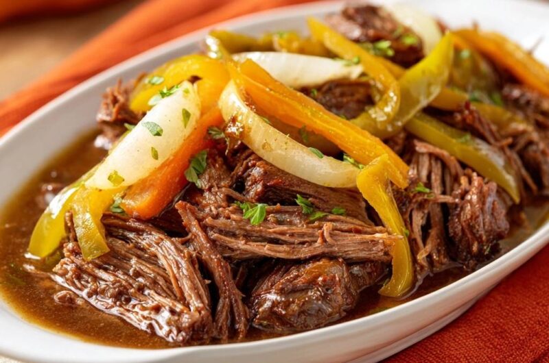 Slow Cooked Shredded Beef and Peppers