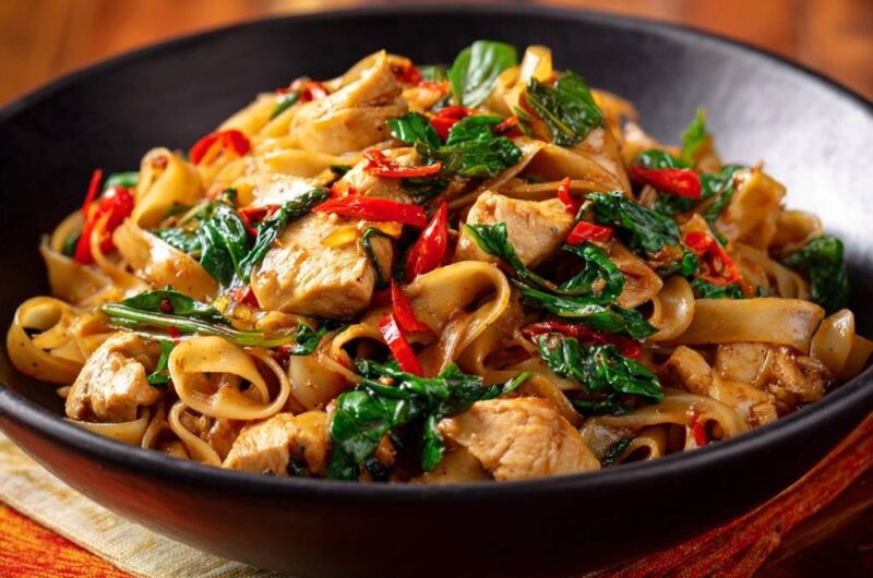 Spicy Basil Chicken Drunken Noodles
