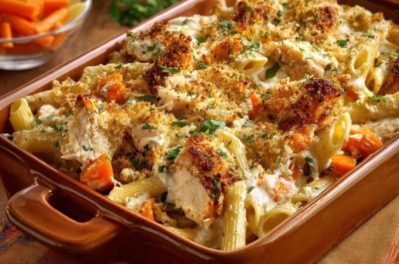 Creamy Chicken and Carrot Penne Bake