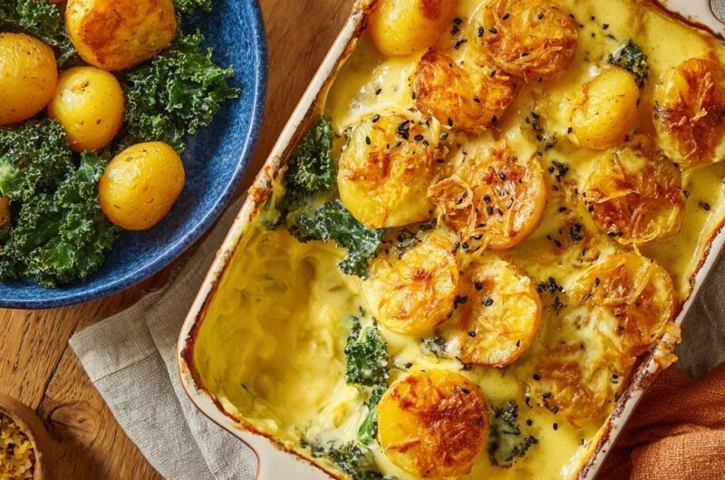 Creamy Golden Potato and Kale Bake