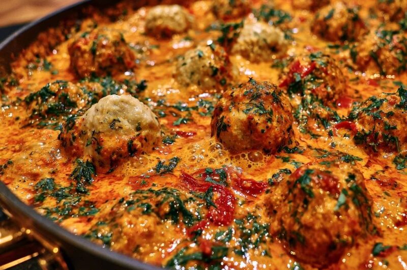 Creamy Roasted Red Pepper Meatballs