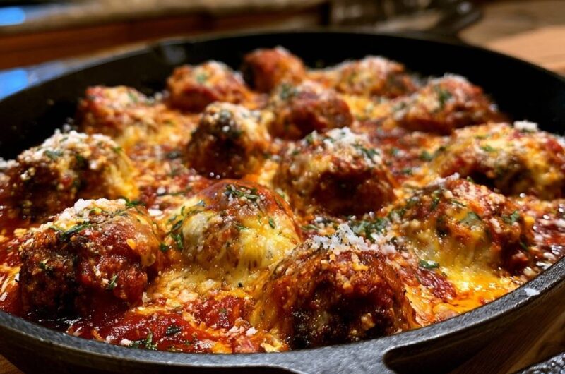 Skillet Cheesy Italian Meatballs