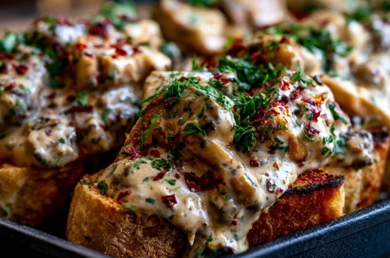 Creamy Garlic Mushroom Crostini