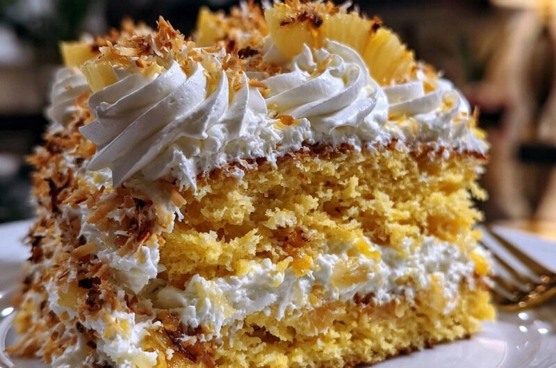 Tropical Pineapple Coconut Cream Layer Cake